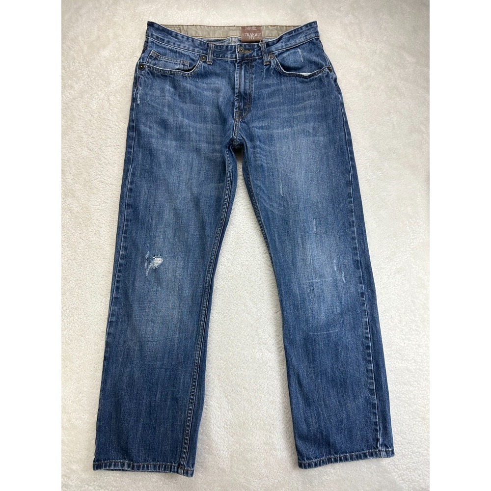 Wrangler Straight Fit Jeans Mens 34x30 Blue Denim Distressed Grunge Everyday